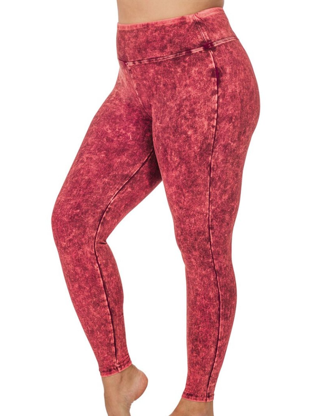 ZENANA MINERAL WASHED FULL-LENGTH YOGA PLUS LEGGINGS SIZE 1X-3X ROSE